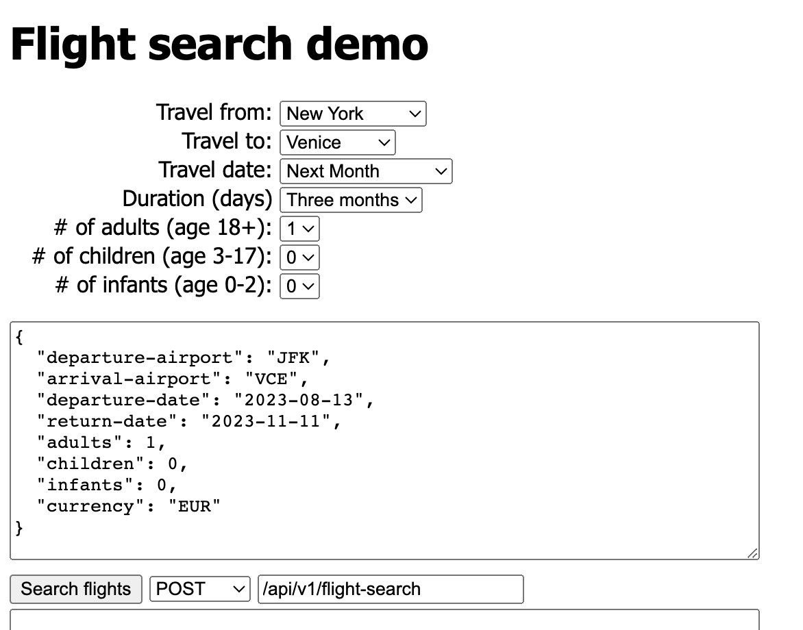 The same page, with a few dropdown menus that provide an easy way to update the payload
